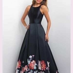 Blush Navy/Black Floral Prom Dress